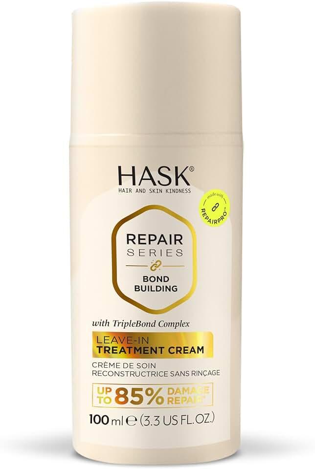 HASK Bond Building Leave-In Treatment Cream with TripleBond Complex & Argan Oil, Repairs Damage, Prevents Breakage, Adds Moisture, Sulfate-Free, Cruelty-Free, Color-Safe – 3.3 oz 4PCS