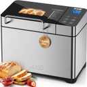 KBS Pro 710W 2.2LB Bread Maker, Stainless Steel 17-in-1 Smart Bread Machine with Healthy Ceramic Pan, Automatic Nut Dispenser, Tempered Glass Touch Panel, 3 Crust Colors, 15H Timer &Keep-Warm, Recipes