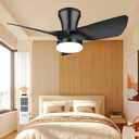 OPONL Black Ceiling Fan with Light 30inch, Large Air Volume, Ceiling Fans with Lights for Bedroom Kitchen Dining room Patio, Black 