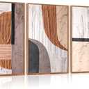 Aurlan Neutral Abstract Oval Rectangular Framed Wall Art(16"x24"), 3 PCS Minimalist Black Beige Brown Gray 3D Textured Canvas Artwork, Large Modern Geometric Illustration Art Wall Decor for Office Living Room Bedroom