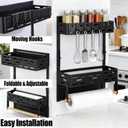 2-in-1 Magnetic Spice Rack & Paper Towel Holder for Fridge - 4 Hooks Kitchen Space Saver, Black Fridge Magnet Organizer
