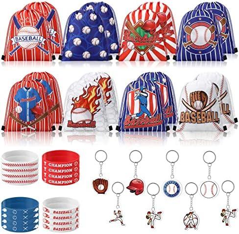 Talltalk 48 Pcs Baseball Party Favors Sets Sports Team Gifts with 16 Drawstring Backpack Gift Goodie Bag Snacks Candy Treat Bags 16 Wristband 16 Keychain for Baseball Birthday Party Supplies Decor