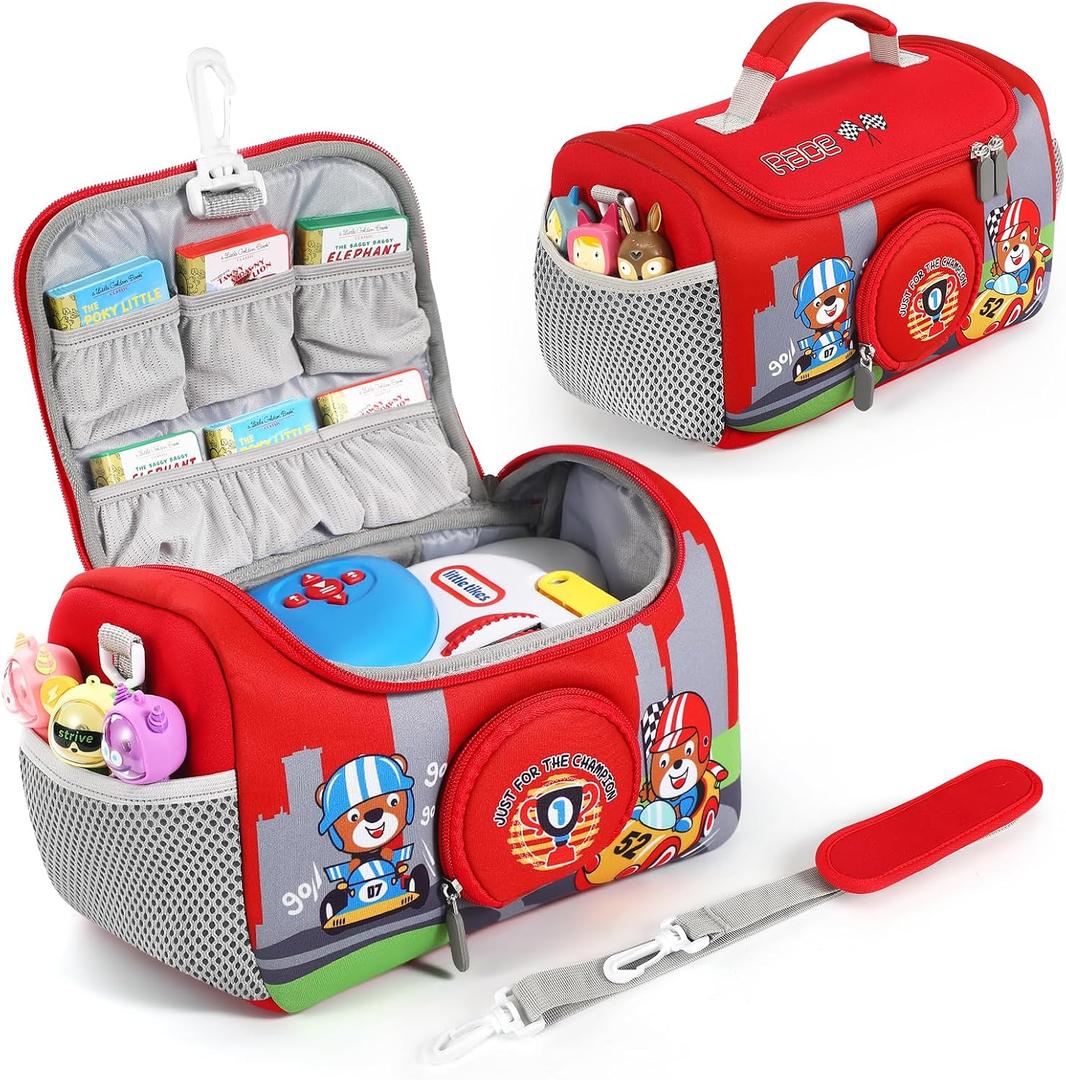 Carrying Case Compatible with Little Tikes for Story Dream Machine Books Starter Set, Portable Storage Bag with Handle and Shoulder Strap for Storytime, Storybook, Character Accessories (Red)