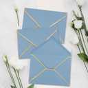 Whaline 50Pcs A7 Invitation Envelopes with Gold Border Dusty Blue Greeting Card Envelopes V-Flap Envelopes Gift Card Sleeves for Mailing Envelopes Sending Card, 7.3x5.3 Inch