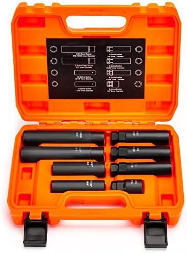 Dynofit Lug Nuts Key Kit, 8-Piece Spline Locking Lug Nuts Socket for Removing 5, 6, 7, 12 Spline and Hex Aftermarket Wheel Locks, Cr-V Steel