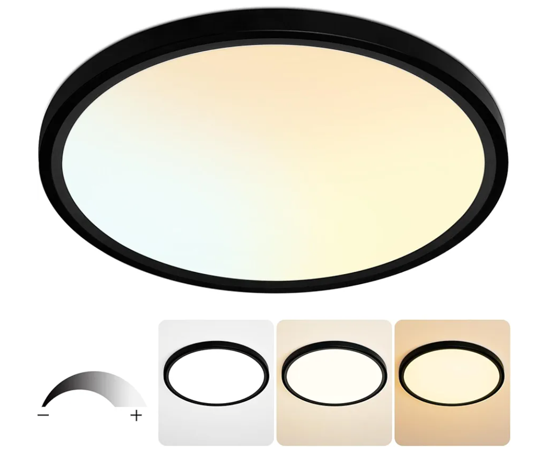 20 Inch Flush Mount Ceiling Light, 40W Dimmable LED Fixture 4000LM, 3000K/4500K/6000K Adjustable, Round Ceiling Lamp for Bedroom, Kitchen, Living Room, Dining Room, Bathroom, Black