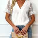 Zenlonr Women Tops Summer 2026 Short Sleeve Shirts Spring Vacation Fashion Dressy Casual Business V Neck Blouses (White, L)