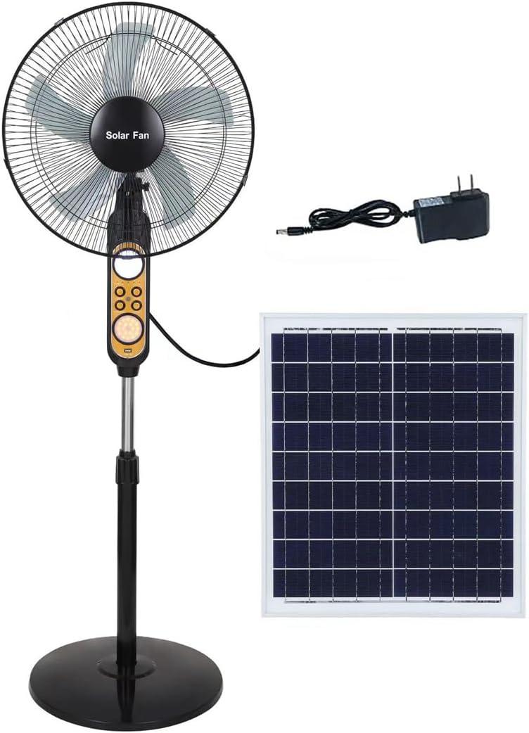 Oscillating Pedestal Fan, Solar Floor Fans, Portable Camping Fans, with Solar Panel/Remote Control, Solar Rechargeable Standing Fan, Two Charging Methods, 17''