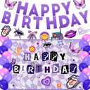 Purple Music Birthday Party Backdrop,Purple Butterfly Decor Supplies Include Happy Birthday Banner,Backdrop, Latex Balloon