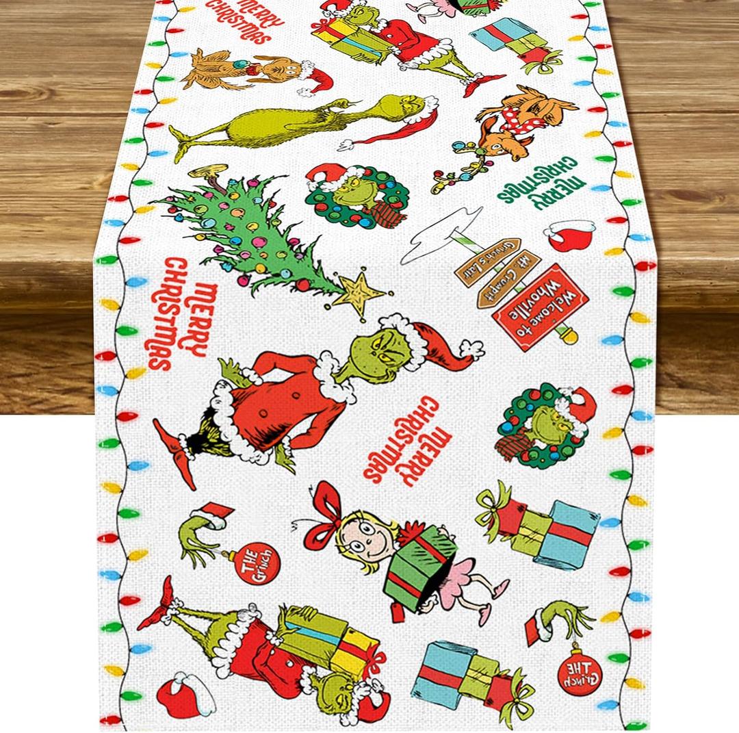 Merry Christmas Table Runner Christmas Xmas Winter Holiday Party Decorations Winter Kitchen Fireplace Dining Room Home Decor (White, 13" x 72")