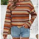 SOLY HUX Women's Long Sleeve T Shirt Boho Chevron Print Crew Neck Drop Shoulder Casual Fall Tops Multicoloured Chevron Medium (Brown, M)