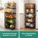 Wire Baskets Organization with Rollers for Kitchen and Home Storage, Vegetable Fruits Metal Basket for Countertop and Corner, Wire Basket Storage Bins for Space Utilization, Durable, 5 Tiers