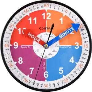 OSTAR Telling Time Teaching Wall Clock, Analog Silent Learning Clock for Kids Room Decor Battery Operated (8Inch)