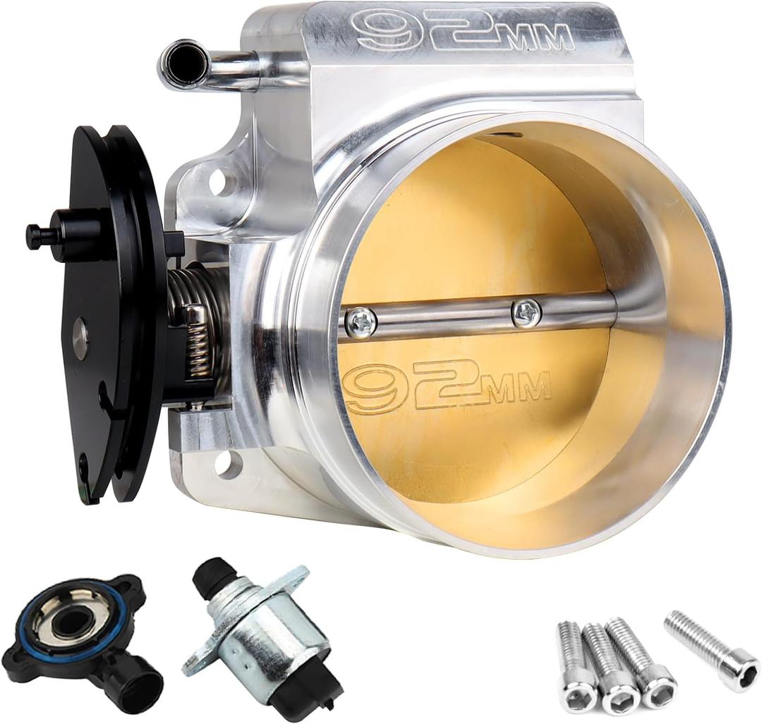 92MM Fuel Injection Throttle Body for GM Gen III LS1 LS2 LS3 LS6 LS7 SX LS LSX Intake Manifold with TPS Throttle Position Sensors 4 Bolt Aluminum - Drive by Cable(Silver)