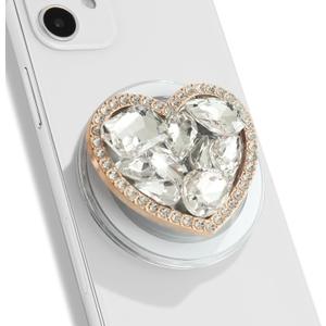 OnTheGrip Compatible with Magsafe Cute Cubic Diamond Heart Shape Design Collapsible Mobile Phone Grip Stand Holder for Smartphone Tablet Cell Phone Accessory (Gold Small)