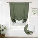 DriftAway Double Layer Linen Blackout Tie Up Curtains Thermal Insulated Fully Lined Balloon Roman Shade Bathroom Window Adjustable Rod Pocket for Small Window 25 Inch by 47 Inch Olive Green