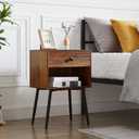 VECELO Nightstands Set of 2, Mid Century Modern End Bedside Table, Night Stand with Storage Drawer and 2 Tiers Open Shelf for Small Place, Bedroom, Living Room, Easy Assembly, Rustic Brown