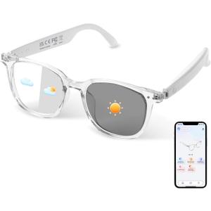 AI Smart Glasses for Men & Women, AI-Powered By Translation, Noise Reduction, Open Ear Audio Mic & Speakers, Translation Glasses with Photochromic Lenses, Support 169 Languages, Business/Travel(White)