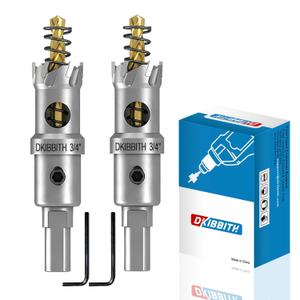 TCT Hole Saw Set, 2-Pack of 3/4" (19mm) Heavy Duty Tungsten Carbide Tipped Hole Cutters for Stainless Steel Mild Steel Copper Iron Brass Plastic and More, with Titanium-Plated Pilot Drill Bits