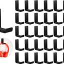 Weewooday 32 Pcs Headphone Hanger Headphone Holder Wall Hook Desk Bulk Adhesive Headset Wall Mount Stand General Purpose (Black)