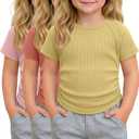 3 Pack Toddler Girl Shirts Baby Girl Cotton Basic Tee Cute Ribbed T-Shirt Kids Short Sleeve Tops Clothes Ages 18M-5T (Yellow)