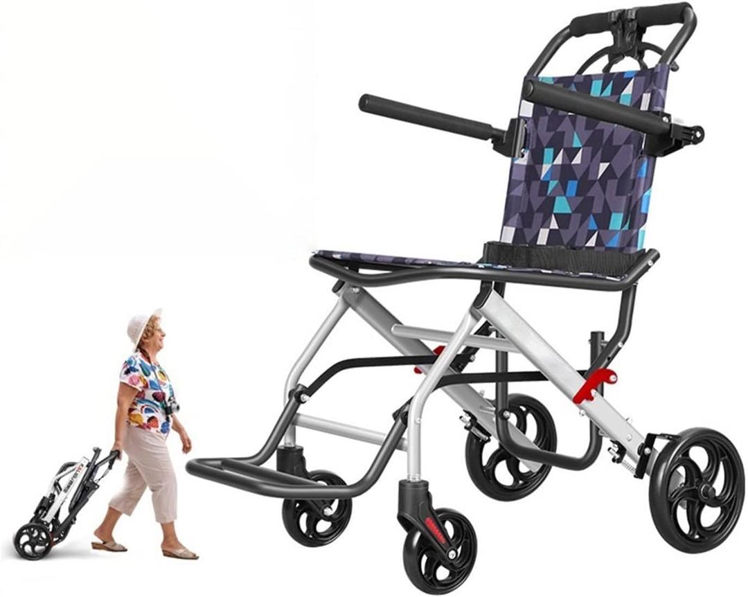 Ultralight Transport Wheelchair, Folding Portable Boarding Travelling Wheelchair with Hand Brake, Wheelchairs for Adults,Folding Wheelchairs (19.3X31.9X34.6 inches)