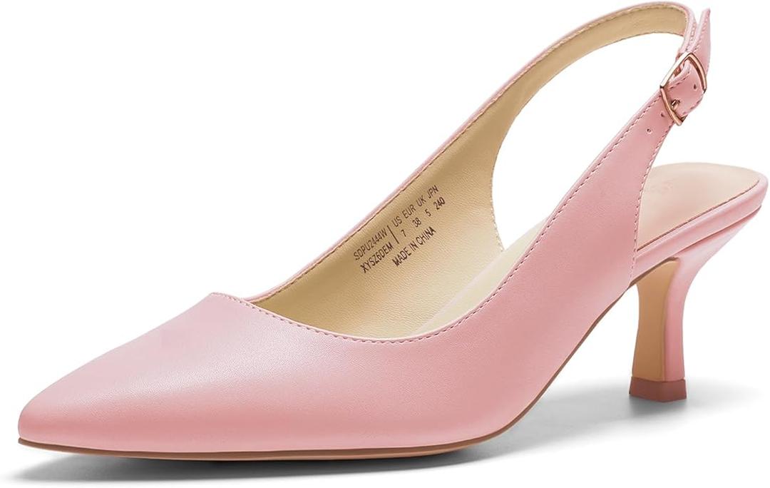 DREAM PAIRS Women's Kitten Heel Slingback Pointed Closed Toe Low Stiletto Heels Dress Bridal Elegant Wedding Pumps Shoes 7.5