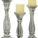 Deco 79 Wooden Decorative Candle Holder Distressed Turned Candle Stand, Set of 3 Candlestick Holder 15", 13", 11"H, Gray