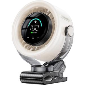 KIMMOO 4000mAh Rechargeable Portable Clip on Fan-100-Speed Touch Control, LED Display, 360 Rotate Quiet Turbo Desk Fan, Small Battery Operated USB Fan for Stroller Bed Travel Camping Golf Gym (White)