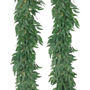 RECUTMS Artificial Willow Leaves Vine Twigs 2Pcs 6Ft Fake Hanging Plant Silk Willows Leaf Ivy Garland Faux Italian Ruscus Greenery Indoor Outdoor Wedding Arch Jungle Beach Birthday Party Garden Decor