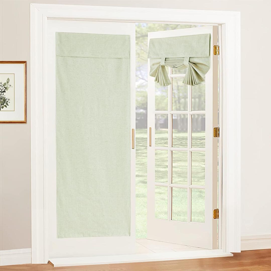 RYB HOME 100% Blackout Door Window Curtains, Effortless Self-Ahensive Window Blinds Privacy Room Darkening Linen Textural Front Door Glass Window Curtain, W26 x L69, Sage Green, 1 Panel