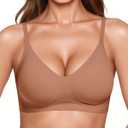 Vertvie Womens Seamless Jelly Bras No Underwire Comfort Push Up Bras Buttery Soft Wireless Bralette Full Coverage Sports Bra (X-Large, Light Coffee)