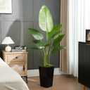 Lifelike Bird of Paradise Artificial Plant 5ft Faux Banana Leaf Tree with Black Tall Planter for Home Decor - Perfect Indoor Silk Floor Plant for Living Room, Office, and Bedroom Ambiance Enhancement