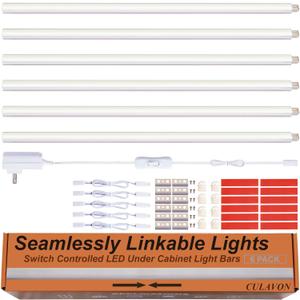CULAVON Under Cabinet Lights, Plug in, Seamlessly Linkable 12 Inch, 6 Bars+Switch+Extensions, Under Counter Lighting for Kitchen, Closet, Gun Safe, Shelf, Display Case, LED 3000k Warm White
