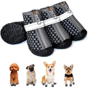 Black Dog Shoes for Small Dogs, Anti-Slip Dog Boots with Reflective Strips, Puppy Paw Protectors for Ourdoor Indoor Walking Winter Snow Summer Hot Pavement, Waterproof in Rainy Weather 4PCS/Set (#2(width 1.1-1.3 inch) for 6.6-11.0 lbs)