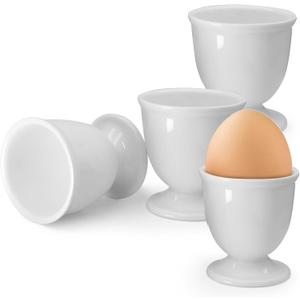 4 Pcs Ceramic Egg Stand Holders, Porcelain Egg Holders White Egg Cups for Soft Boiled Eggs in Kitchen, Restaurant for Breakfast and Party Dinning