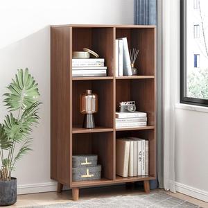 IOTXY Open Cube Low Bookcase - 3-Tier Freestanding Storage Display Cabinet Organizer with Legs for Home Office, 6-Cubes Open Shelf Short Bookshelf, Walnut (3-Tier 6-Cubes)