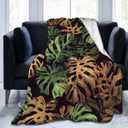 Tropical Palm Leaf Throw Blanket Fluffy Fleece Blankets Plant Lightweight Travel Blanket Indoor Outdoor Blanket for Couch Sofa Bed 40"x30"