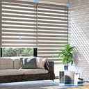Motorized Zebra Blinds with Remote, Rechargeable Electric Shades Adjustable Stop Zebra Shade for Bedroom, Bathroom, Blackout Fabric for Privacy,Grey, 34¼"W X 72"H