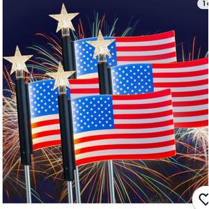 4th of July Decoration Outdoor Solar American Flag Lights,Upgaded 4Pack 140 LED Larger Size USA Flag Pathway Light Garden Stake Lights Patriotic Light for Independence Memorial Day Yard Patio Decor