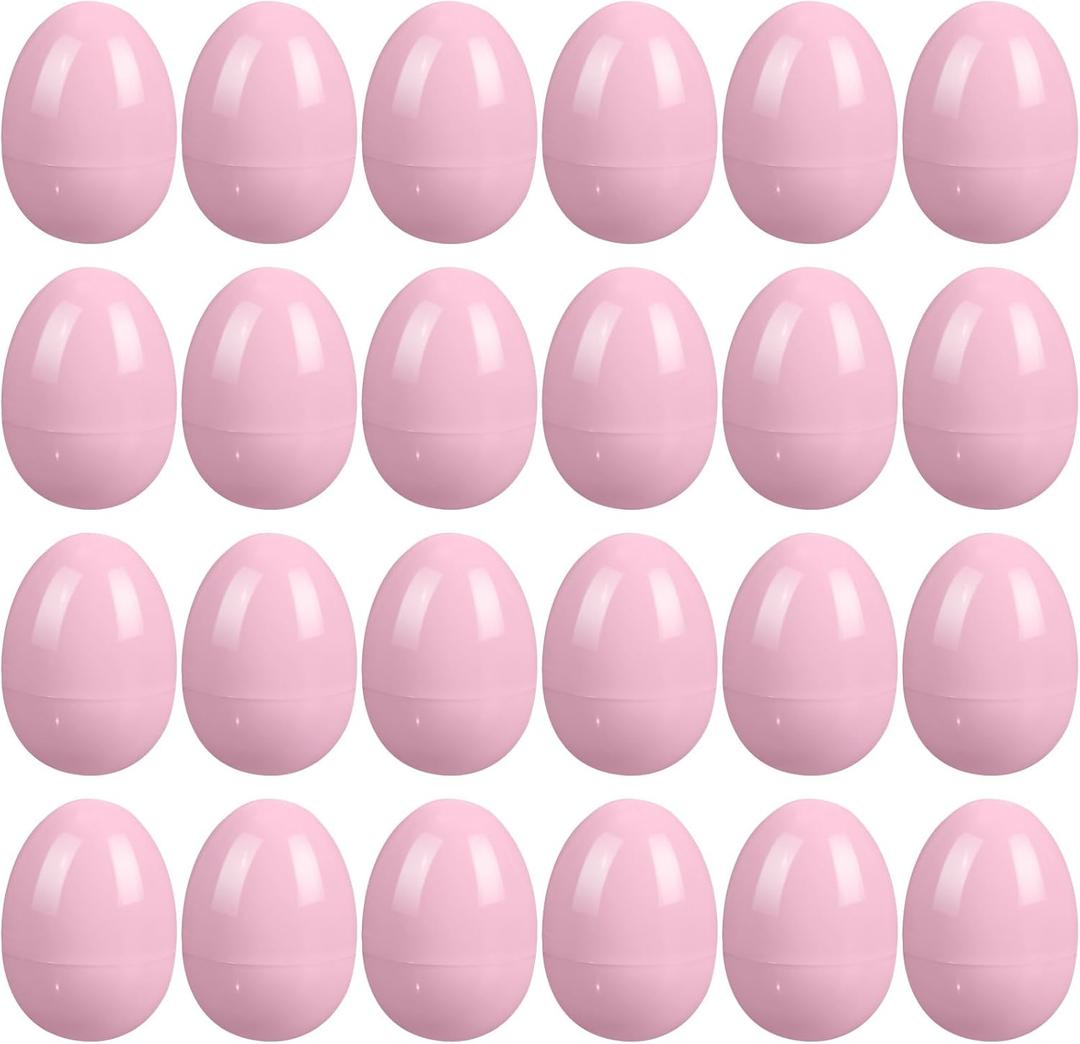 24 Pcs Easter Eggs Plastic Fillable Easter Eggs Bulk Empty Blank for Easter Basket Stuffers Fillers Easter Theme Party Favor Easter Hunt Stuffers Classroom Prize (Pink)