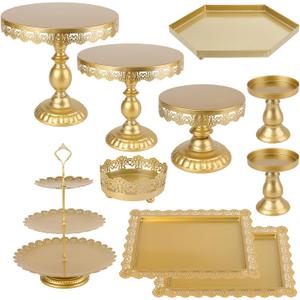 ZOOFOX 10 Pieces Cake Stands, Metal Cupcake Stand with Multiple Combination Styles, Dessert Plate Cake Serving Tray Fruit Candy Display Tower for Wedding, Birthday, Baby Shower, Tea Party (Gold)