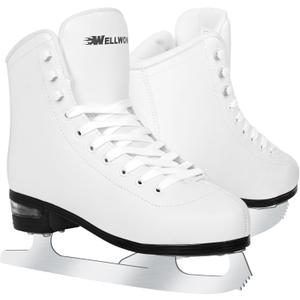 Ice Skates for Women, Adult Figure Skates for Men, Figure Skating Shoes with Velvety Lining for Indoor& Outdoor Rink,Ice Skates Size 5 6 7 8 9 10 11 and 2Y 3Y (White(W Air Cushion))