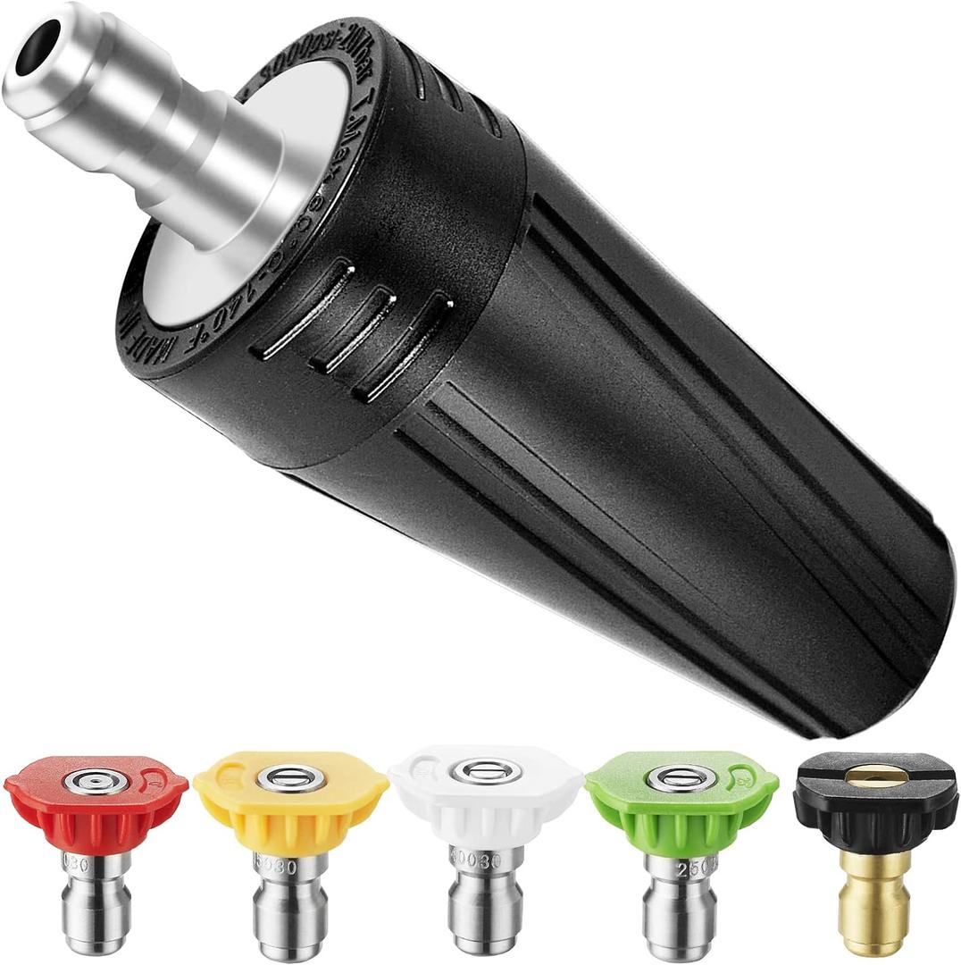 Pressure Washer Turbo Nozzle, 360 Rotating Power Washer Tips, 3400 PSI with 1/4" Quick Connect, 5 Spray Nozzle Tips Replacement For Ryobi, Karcher, Greenworks, and More (4.0 GPM) (Black)