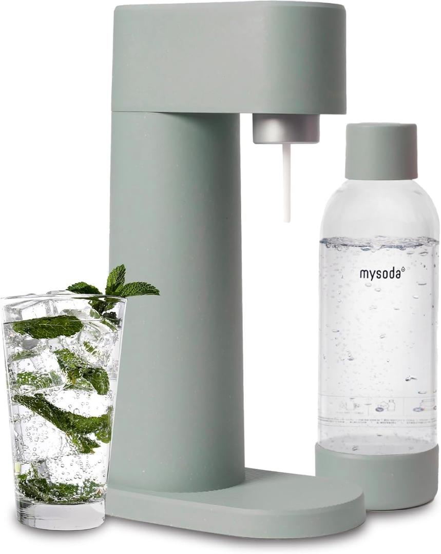 Mysoda Woody Sparkling Water Maker - Silent Carbonated Water Machine Made of Renewable Wood Composite and 1L Water Bottle - Without CO2 Cylinder - Seltzer Maker Machine - Sage Green