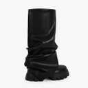 Women's Platform Round Toe Fold Over Mid Calf Boots Chunky Heel Pull-On Fashion Shark Booties for Ladies Party Shoes Black 8,5
