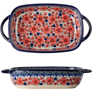 Vintage Style Cherry Blossom Flowers Pottery Bakeware Ceramic Casserole Dish Bak