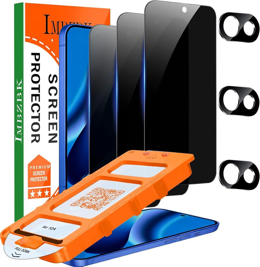 IMBZBK [Auto-Dust Removal] Privacy Screen Protector for Google Pixel 10a [6.3 INCH] Anti Spy Private Accessories, Case Friendly, 3 Military Grade Tempered Glass 3 Camera Lens Protector