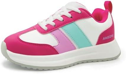 AMZZPIK Girls Walking Shoes Casual Athletic Lightweight School Running Sneakers for Little Kid Fuchsia White, Size: 12 