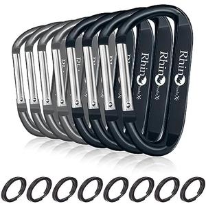Rhino Produxs 8PCS of Lightweight Duty Snap Carabiner Clips, D Ring Shape Carabiner with 8PCS Keyring - Excellent for Outdoor, Camping, Hiking, Keychains, Water Bottle, Keychain Hook